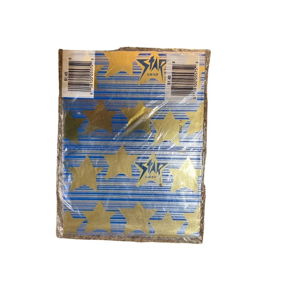Vintage American Greetings Star Grad Gift Wrap NEW Blue Gold Star Metallic Gradu